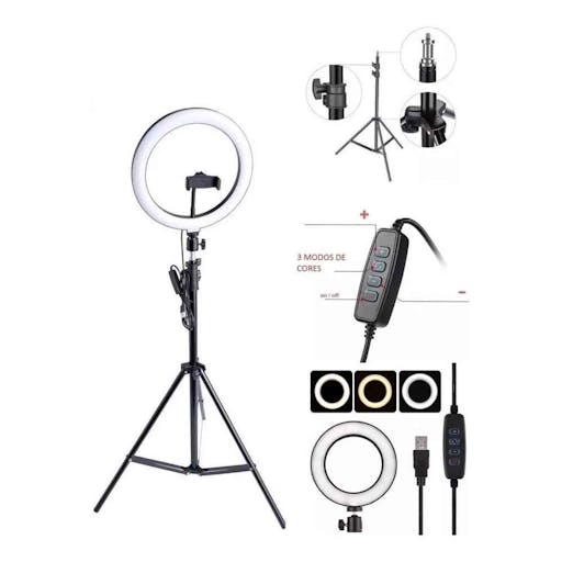 Kit Iluminador Ring Light 12 Polegadas 30 cm Tripé e Dimmer